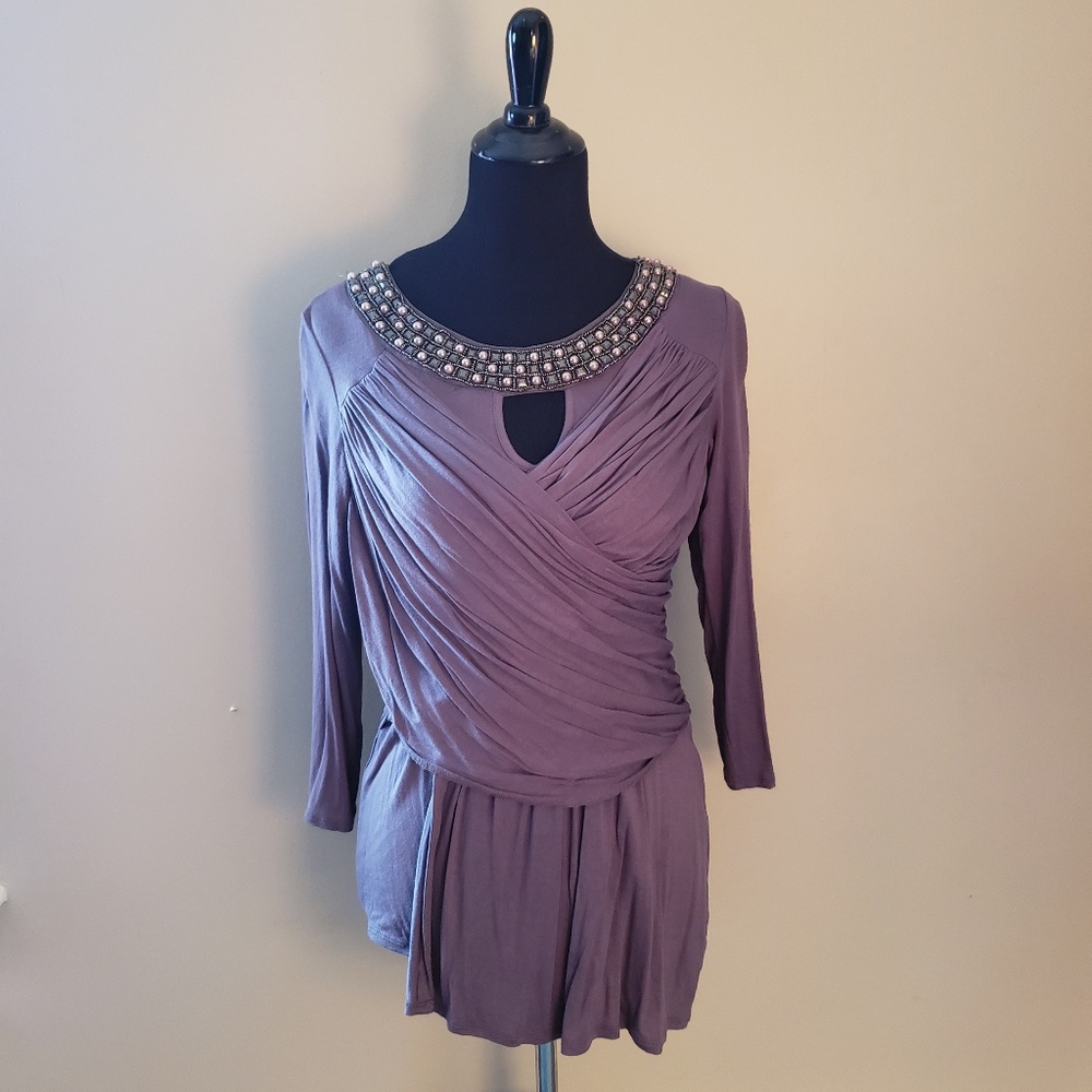 Gray Beaded Top